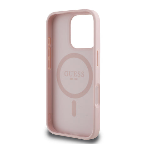 Apple iPhone 16 Pro Kılıf Guess Orjinal Lisanslı M-safe Şarj Özellikli Sıcak Baskılı Üçgen Logolu PU Deri Peony Kapak