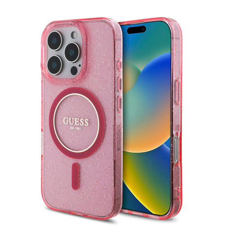 Apple iPhone 16 Pro Kılıf Guess Orjinal Lisanslı M-safe Şarj Özellikli Simli Silikon İnci Bileklikli Kapak