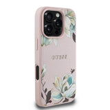 Apple iPhone 16 Pro Kılıf Guess Orjinal Lisanslı M-safe Şarj Özellikli Taneli Çiçek Tasarımlı Metal Yazı Logolu Kapak