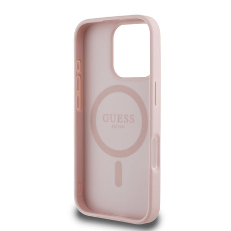 Apple iPhone 16 Pro Kılıf Guess Orjinal Lisanslı M-safe Şarj Özellikli Taneli Çiçek Tasarımlı Metal Yazı Logolu Kapak