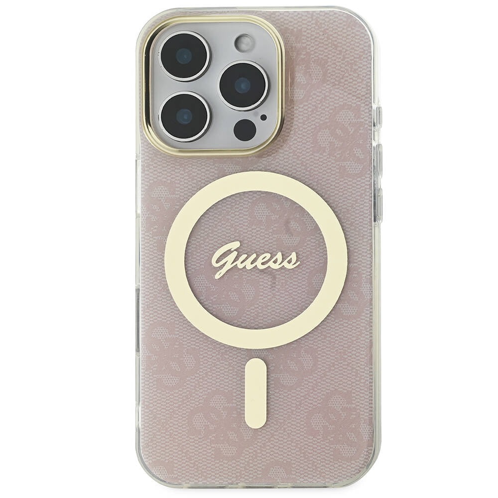 Apple iPhone 16 Pro Kılıf Guess Orjinal Lisanslı M-safe Şarj Özellikli Yazı Logolu 4G Desenli Kapak