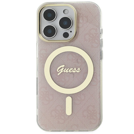Apple iPhone 16 Pro Kılıf Guess Orjinal Lisanslı M-safe Şarj Özellikli Yazı Logolu 4G Desenli Kapak