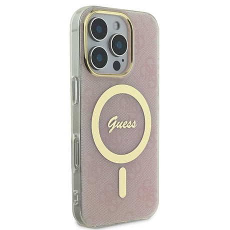 Apple iPhone 16 Pro Kılıf Guess Orjinal Lisanslı M-safe Şarj Özellikli Yazı Logolu 4G Desenli Kapak