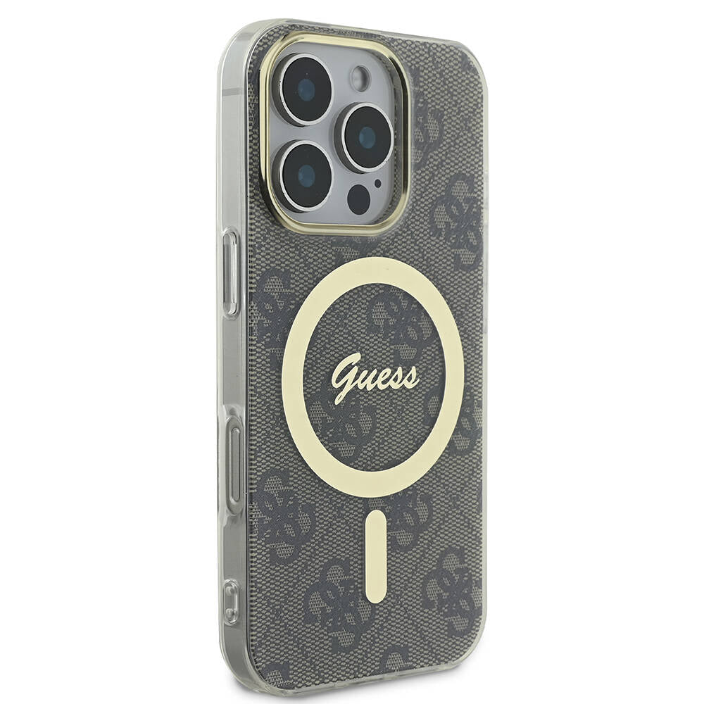 Apple iPhone 16 Pro Kılıf Guess Orjinal Lisanslı M-safe Şarj Özellikli Yazı Logolu 4G Desenli Kapak