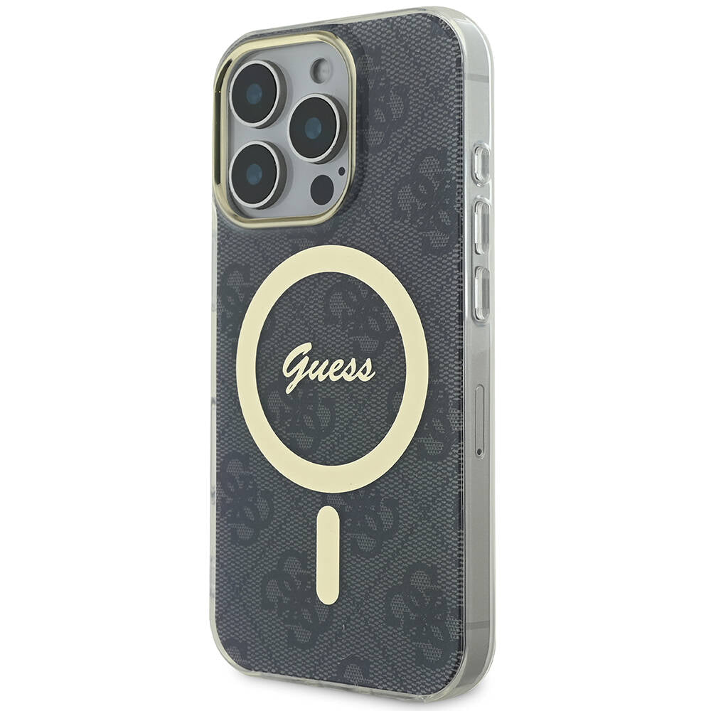 Apple iPhone 16 Pro Kılıf Guess Orjinal Lisanslı M-safe Şarj Özellikli Yazı Logolu 4G Desenli Kapak