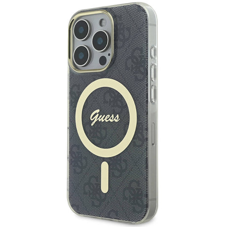 Apple iPhone 16 Pro Kılıf Guess Orjinal Lisanslı M-safe Şarj Özellikli Yazı Logolu 4G Desenli Kapak