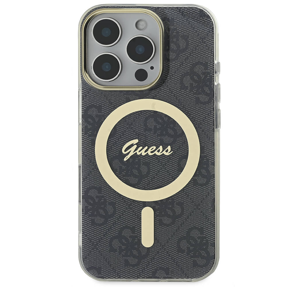 Apple iPhone 16 Pro Kılıf Guess Orjinal Lisanslı M-safe Şarj Özellikli Yazı Logolu 4G Desenli Kapak