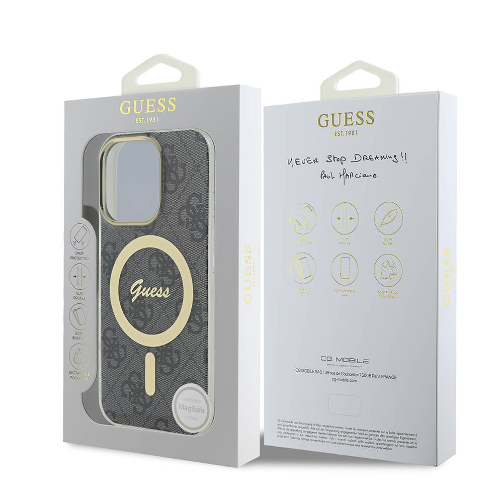 Apple iPhone 16 Pro Kılıf Guess Orjinal Lisanslı M-safe Şarj Özellikli Yazı Logolu 4G Desenli Kapak
