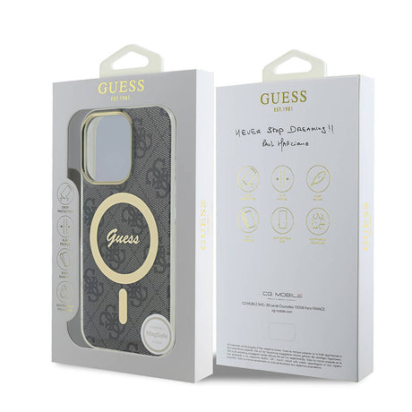 Apple iPhone 16 Pro Kılıf Guess Orjinal Lisanslı M-safe Şarj Özellikli Yazı Logolu 4G Desenli Kapak