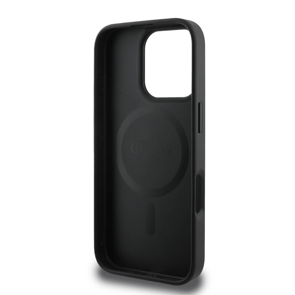 Apple iPhone 16 Pro Kılıf Guess Orjinal Lisanslı M-safe Şarj Özellikli Yazı Logolu Grained Kapak