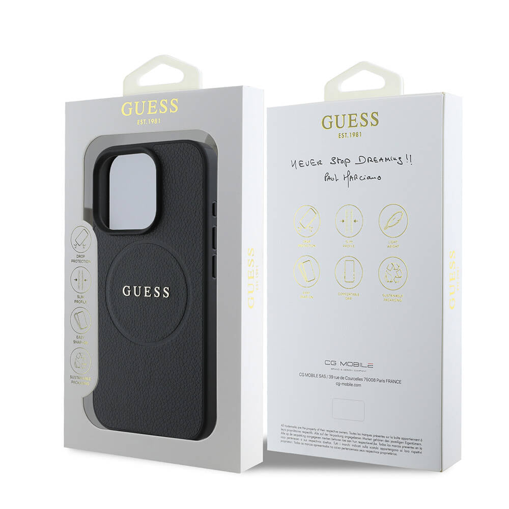 Apple iPhone 16 Pro Kılıf Guess Orjinal Lisanslı M-safe Şarj Özellikli Yazı Logolu Grained Kapak