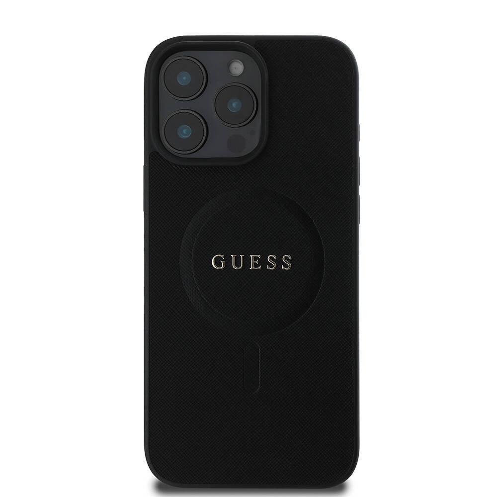 Apple iPhone 16 Pro Kılıf Guess Orjinal Lisanslı M-safe Şarj Özellikli Yazı Logolu Saffiano Classic Kapak