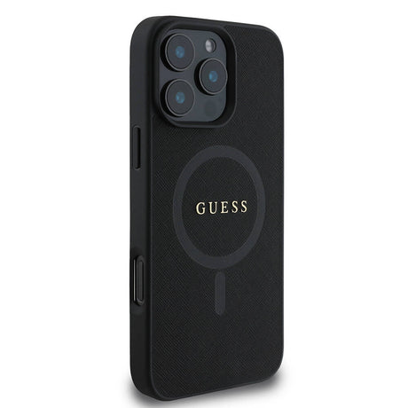 Apple iPhone 16 Pro Kılıf Guess Orjinal Lisanslı M-safe Şarj Özellikli Yazı Logolu Saffiano Classic Kapak
