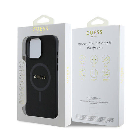 Apple iPhone 16 Pro Kılıf Guess Orjinal Lisanslı M-safe Şarj Özellikli Yazı Logolu Saffiano Classic Kapak