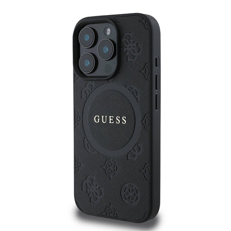 Apple iPhone 16 Pro Kılıf Guess Orjinal Lisanslı M-safe Şarj Özellikli Yazı Logolu Saffiano Peony Kapak