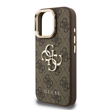 Apple iPhone 16 Pro Kılıf Guess Orjinal Lisanslı PU Deri 4G Desenli Metal Büyük 4G ve Yazı Logolu Kamera Standlı Kapak