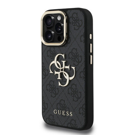 Apple iPhone 16 Pro Kılıf Guess Orjinal Lisanslı PU Deri 4G Desenli Metal Büyük 4G ve Yazı Logolu Kamera Standlı Kapak