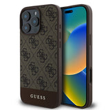 Apple iPhone 16 Pro Kılıf Guess Orjinal Lisanslı PU Deri Şerit Logo Dizaynlı Kapak