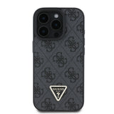 Apple iPhone 16 Pro Kılıf Guess Orjinal Lisanslı PU Deri Taşlı Üçgen Logo 4G Desenli Strass Kapak