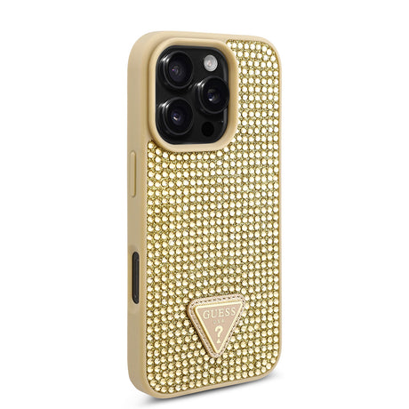 Apple iPhone 16 Pro Kılıf Guess Orjinal Lisanslı Taşlı Arka Yüzey Üçgen Logolu Kapak