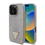 Apple iPhone 16 Pro Kılıf Guess Orjinal Lisanslı Taşlı Arka Yüzey Üçgen Logolu Kapak