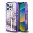 Apple iPhone 16 Pro Kılıf Guess Orjinal Lisanslı Transparan Sıvılı Simli Altın Çizgili Kapak