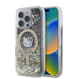 Apple iPhone 16 Pro Kılıf Hello Kitty Orjinal Lisanslı M-safe Şarj Özellikli IML Baskı Kitty Head Logolu Sıvılı Simli Altın Ateşi Kapak