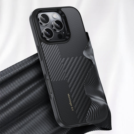 Apple iPhone 16 Pro Kılıf Karbon Fiber M-safe Şarj Özellikli Kamera Kontrol Butonlu Benks Hybrid ArmorPro Montage Kevlar Kapak