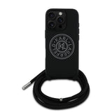 Apple iPhone 16 Pro Kılıf Karl Lagerfeld Orjinal Lisanslı Askı İpli Taşlı KL Yazılı Crossbody Cord Kapak