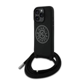 Apple iPhone 16 Pro Kılıf Karl Lagerfeld Orjinal Lisanslı Askı İpli Taşlı KL Yazılı Crossbody Cord Kapak