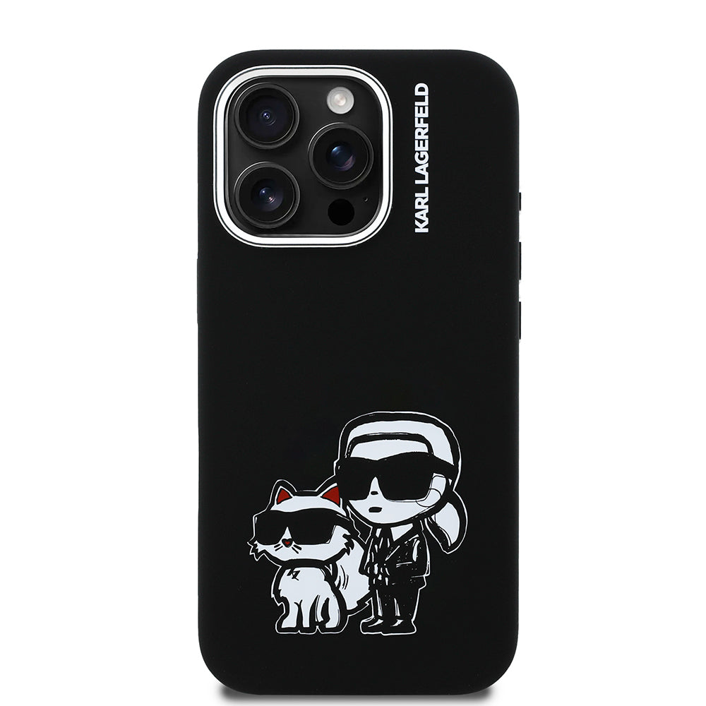 Apple iPhone 16 Pro Kılıf Karl Lagerfeld Orjinal Lisanslı Karl & Choupette Sketch Logo Sililkon Kapak