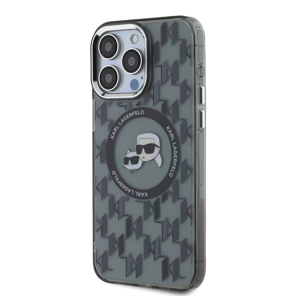 Apple iPhone 16 Pro Kılıf Karl Lagerfeld Orjinal Lisanslı M-safe Şarj Özellikli IML Baskılı Metal Monogram KC Heads Kapak