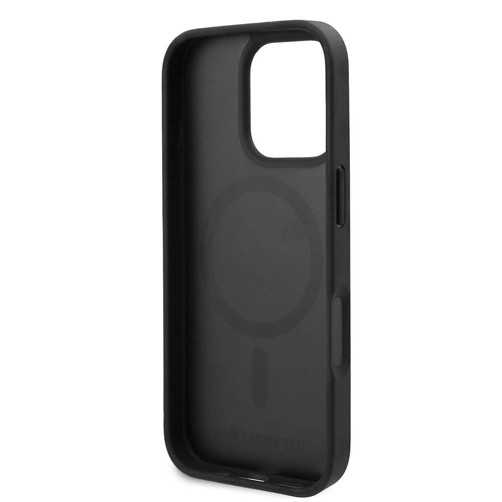 Apple iPhone 16 Pro Kılıf Karl Lagerfeld Orjinal Lisanslı M-safe Şarj Özellikli PU Deri Karl Heads Desenli Klasik Logolu Kapak