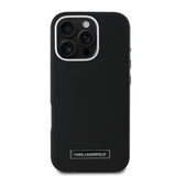 Apple iPhone 16 Pro Kılıf Karl Lagerfeld Orjinal Lisanslı M-safe Şarj Özellikli Metal Kamera ve Buton Tasarımlı Plaka Logolu PU Deri Kapak
