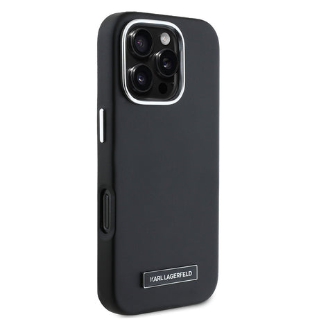Apple iPhone 16 Pro Kılıf Karl Lagerfeld Orjinal Lisanslı M-safe Şarj Özellikli Metal Kamera ve Buton Tasarımlı Plaka Logolu PU Deri Kapak