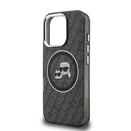 Apple iPhone 16 Pro Kılıf Karl Lagerfeld Orjinal Lisanslı Parlayan Simli Karl & Choupette Heads Kapak