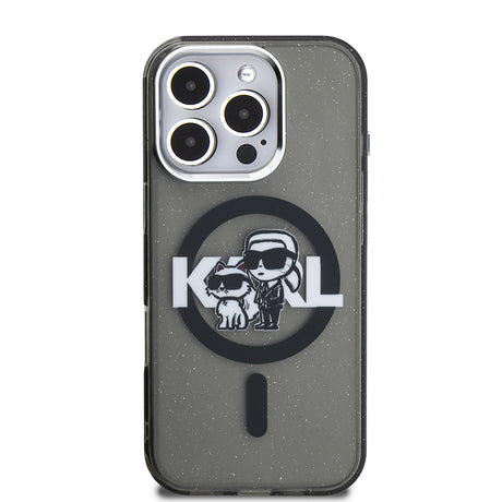 Apple iPhone 16 Pro Kılıf Karl Lagerfeld Orjinal Lisanslı Parlayan Simli Karl & Choupette Sketch Logo Kapak