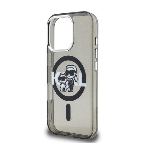 Apple iPhone 16 Pro Kılıf Karl Lagerfeld Orjinal Lisanslı Parlayan Simli Karl & Choupette Sketch Logo Kapak