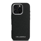 Apple iPhone 16 Pro Kılıf Karl Lagerfeld Orjinal Lisanslı PU Deri Damgalı Metal Yazı Logolu Kapak