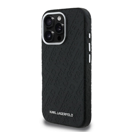 Apple iPhone 16 Pro Kılıf Karl Lagerfeld Orjinal Lisanslı PU Deri Damgalı Metal Yazı Logolu Kapak