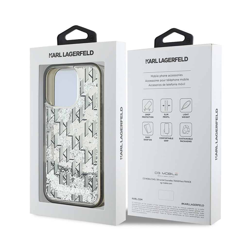 Apple iPhone 16 Pro Kılıf Karl Lagerfeld Orjinal Lisanslı Simli KL Yazılı Monogram Gradient Kapak