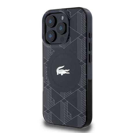 Apple iPhone 16 Pro Kılıf Lacoste Orjinal Lisanslı M-safe Şarj Özellikli IML Baskılı Gümüş Timsah Logolu Monogram Kapak