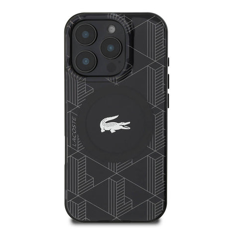 Apple iPhone 16 Pro Kılıf Lacoste Orjinal Lisanslı M-safe Şarj Özellikli IML Baskılı Gümüş Timsah Logolu Monogram Kapak