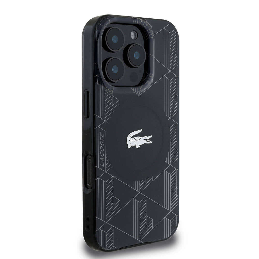 Apple iPhone 16 Pro Kılıf Lacoste Orjinal Lisanslı M-safe Şarj Özellikli IML Baskılı Gümüş Timsah Logolu Monogram Kapak