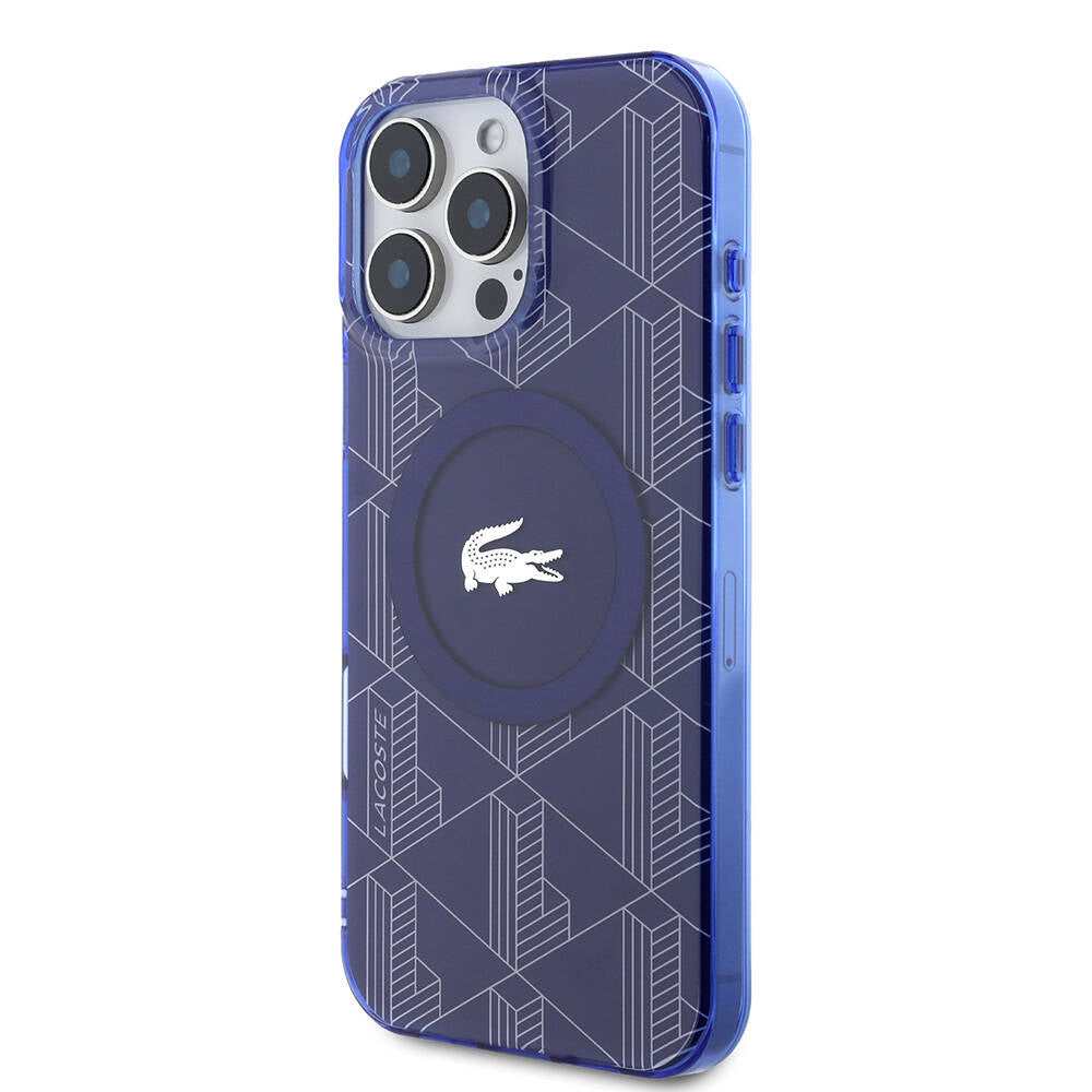 Apple iPhone 16 Pro Kılıf Lacoste Orjinal Lisanslı M-safe Şarj Özellikli IML Baskılı Gümüş Timsah Logolu Monogram Kapak