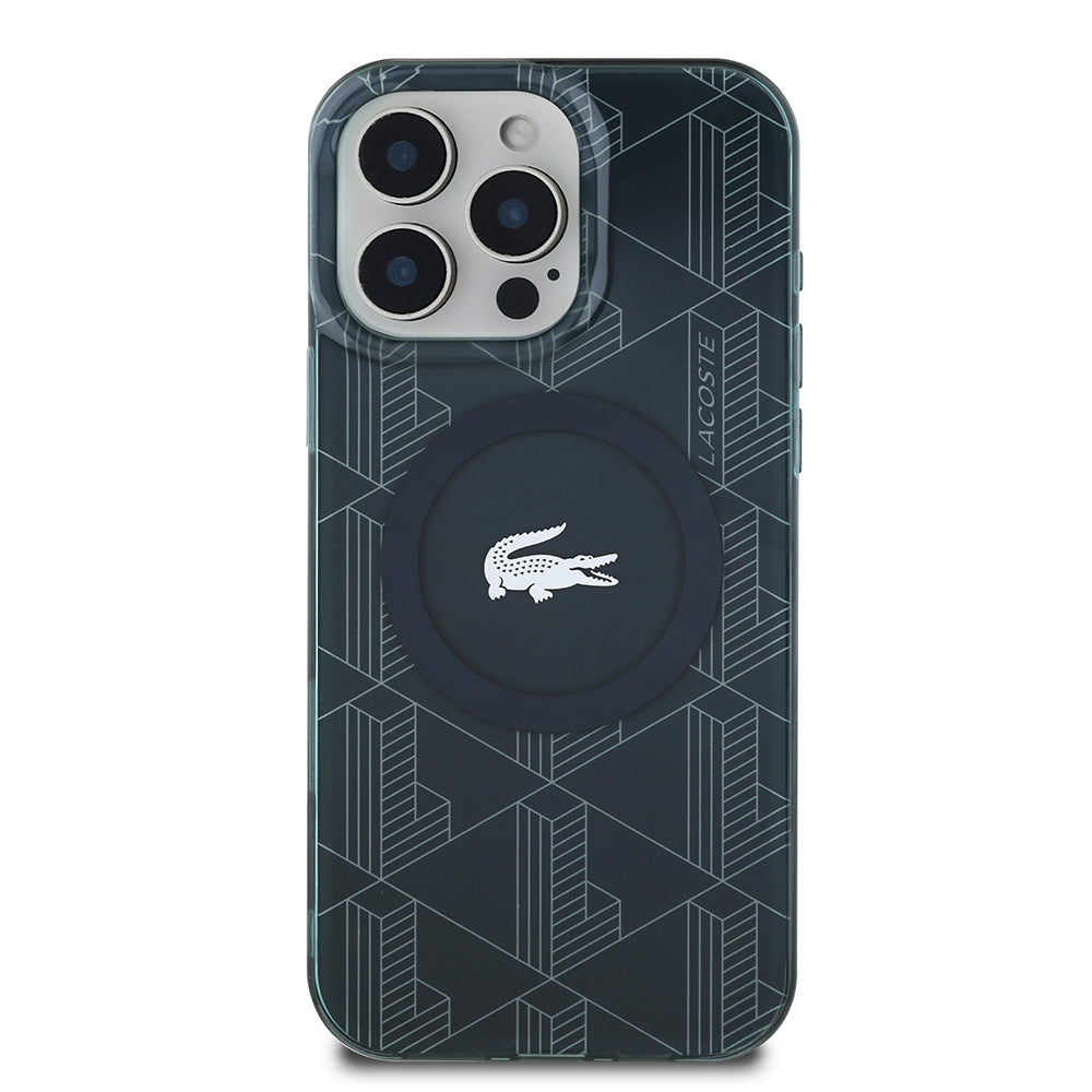 Apple iPhone 16 Pro Kılıf Lacoste Orjinal Lisanslı M-safe Şarj Özellikli IML Baskılı Gümüş Timsah Logolu Monogram Kapak