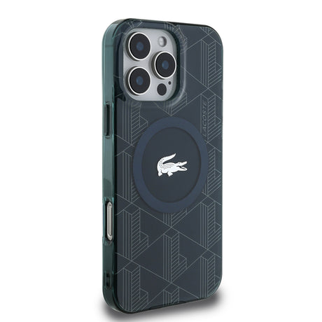 Apple iPhone 16 Pro Kılıf Lacoste Orjinal Lisanslı M-safe Şarj Özellikli IML Baskılı Gümüş Timsah Logolu Monogram Kapak