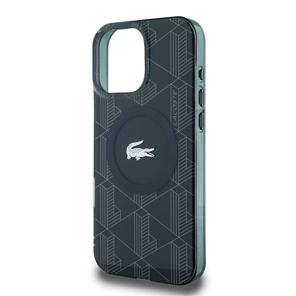 Apple iPhone 16 Pro Kılıf Lacoste Orjinal Lisanslı M-safe Şarj Özellikli IML Baskılı Gümüş Timsah Logolu Monogram Kapak