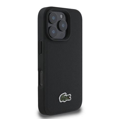 Apple iPhone 16 Pro Kılıf Lacoste Orjinal Lisanslı PU Pike Desenli Arka Yüzey İkonik Timsah Dokuma Logolu Kapak + Type-C Kablo 1.5m