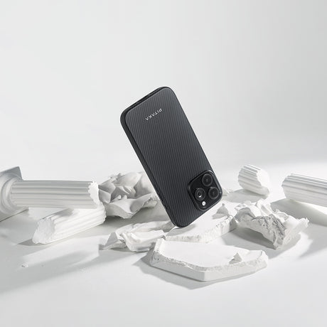 Apple iPhone 16 Pro Kılıf M-safe Şarj Özellikli Aramid Karbon Fiber Pitaka Military-Grade Classic Serisi New Logo Black-Grey Twill Kapak
